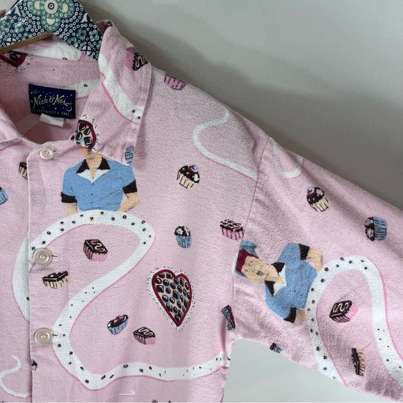 NICK & NORA I Love Lucy Chocolate Factory PJ Pajama Set Top Bottom Pink Flannel - Picture 5 of 16